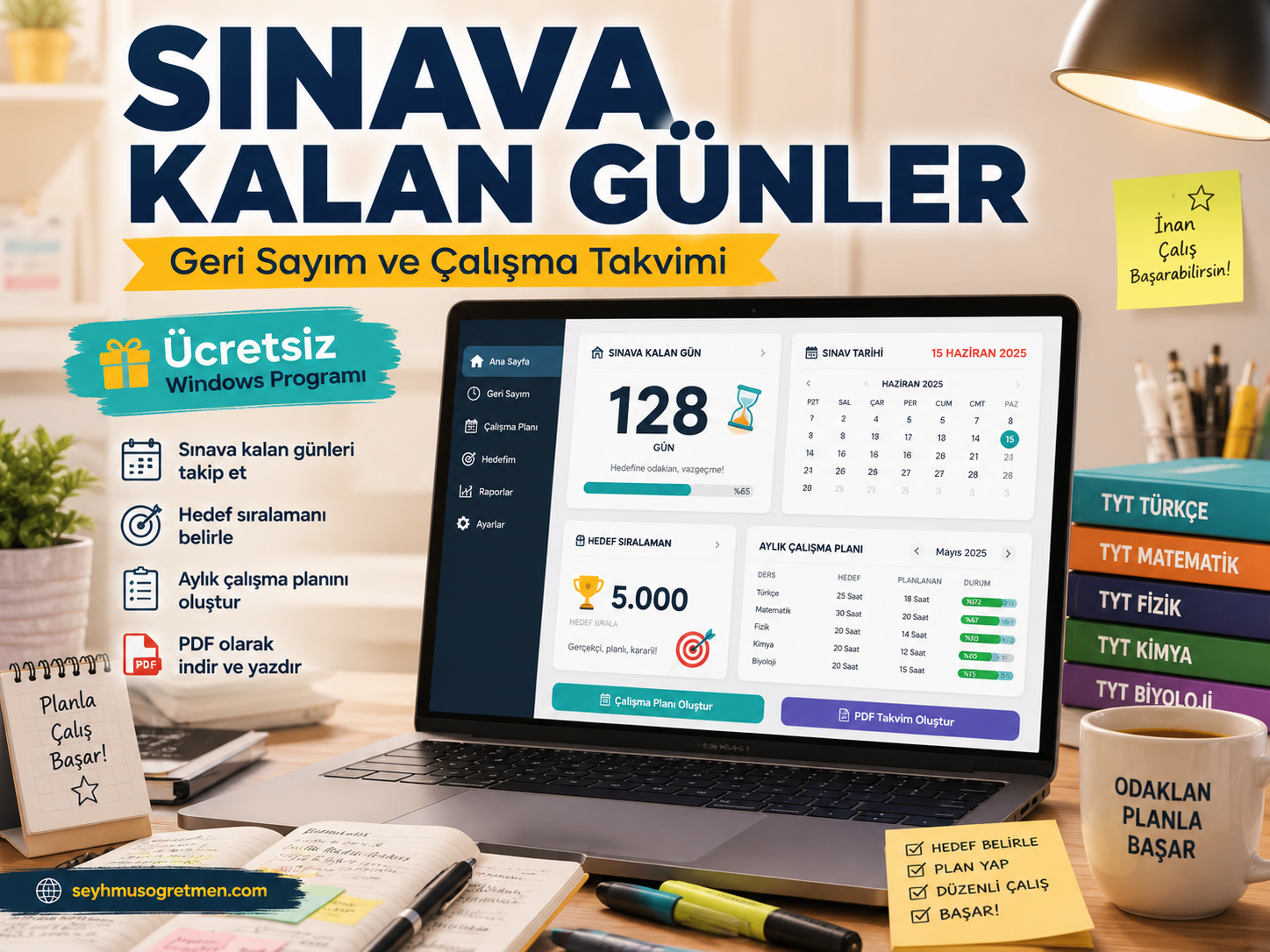 Sınava Kalan Günler Takvimi – Ücretsiz Sınav Geri Sayım ve Çalışma Planı Programı