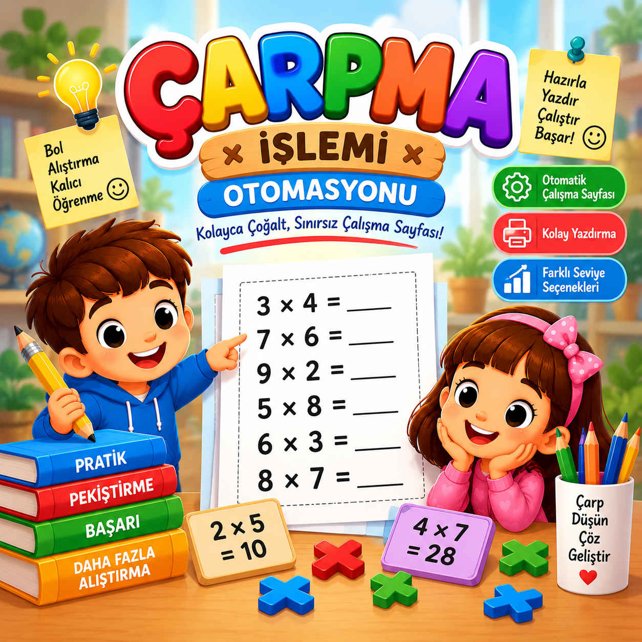 Çarpma İşlemi Otomasyonu v1.0 – İlkokul İçin Profesyonel Çarpma İşlemi PDF Hazırlama Programı