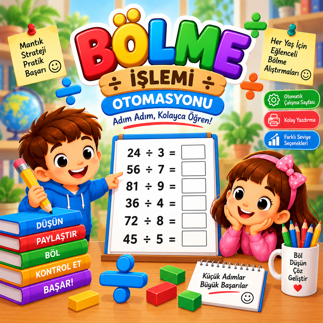 Bölme İşlemi Otomasyonu v1.0 – İlkokul İçin PDF Bölme İşlemi Etkinlikleri Hazırlama Programı